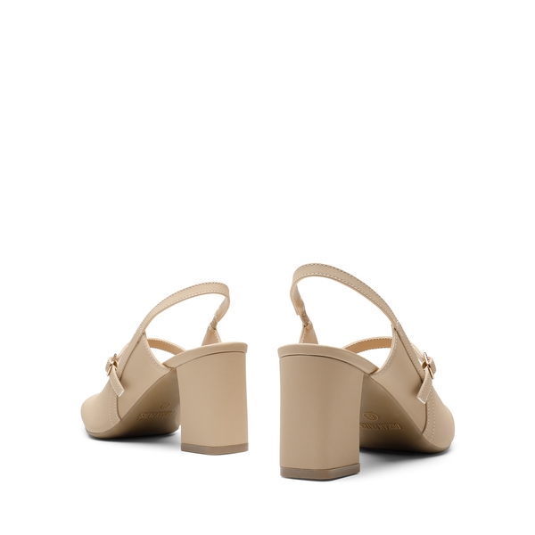 Mary Jane Slingback Chunky Heel Pumps - NUDE NUBUCK - 4